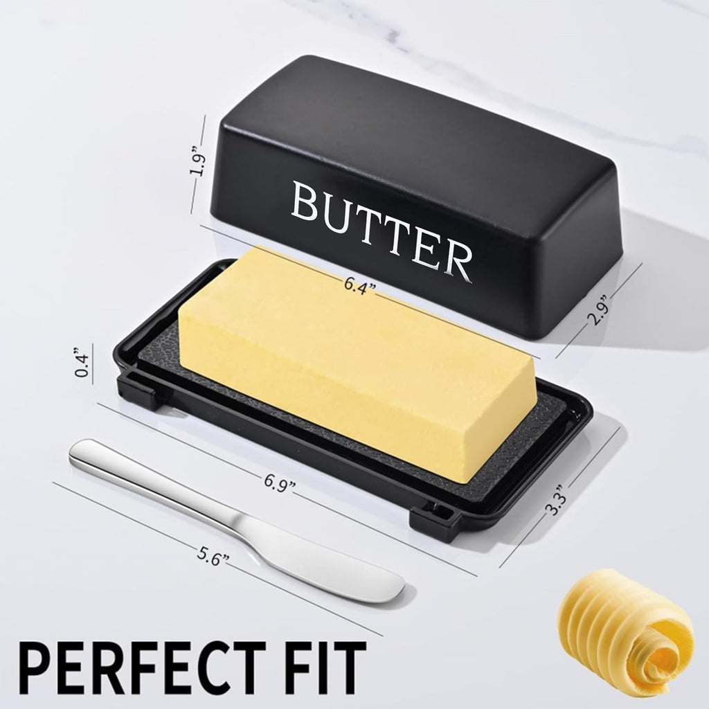 1 Pcs Butter Dish With Lid For Countertop, Kyraton Butter Crock With Stainless Steel Multipurpose Butter Knife, Dishwasher Safe Butter Container, Kitchen Gift For Wife, Mother