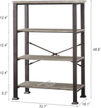 HOMBAZAAR 4 Tier Bookshelf,Grey Industrial Book Shelf,Engineered Wood and Metal Deep Bookcases,Low Shelf Bookcase for Living Room,Office,Bedroom and Kitchen
