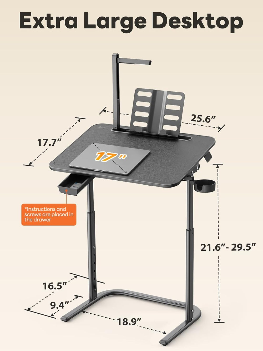 SAIJI XXL Extra Large Sturdy TV Tray Table, Laptop Desk for Couch | Height &a...