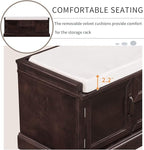 42″ Storage Bench with 2 Drawers and 2 Cabinets，Multipurpose Entryway Shoe Rack W/Removable Cushion，for Living Room Hallway Porch,Espresso