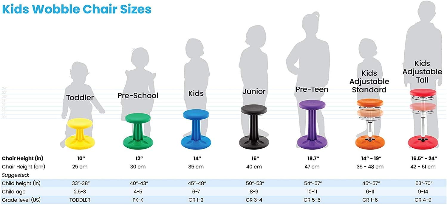 Kore Kids Adjustable Wobble Stool, Ages 6-11, 14-19in Tall, Purple | Flexible seating for classroom and home boosts focus, improves posture and channels energy; anti-tip base; Made in USA