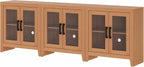 WAMPAT Farmhouse TV Stand for TVs up to 85”, Rustic Wood Entertainment Center with Adjustable Shelf, Glass Doors & Storage, Media Console Cabinet for Living-Room, Bedroom, Mocha