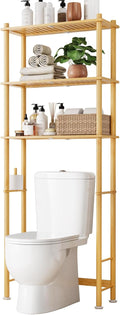 Kitsure Over The Toilet Shelf - 3-Tier Bamboo Bathroom Organizers and Storage with Paper Holder, Over Toilet Bathroom Organizer with Wall Anchor for Balcony, Laundry, Natural, 3 Tiers (63" H)