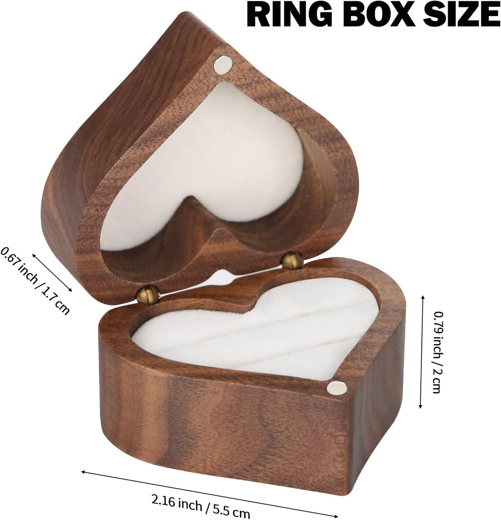 LETURE Wooden Heart Shape Ring Gift Box with Single Slot 2 Slot, Personalized Vintage Wood Jewelry Box for Proposal Engagement Wedding Ceremony Anniversary (White -2 Slot)