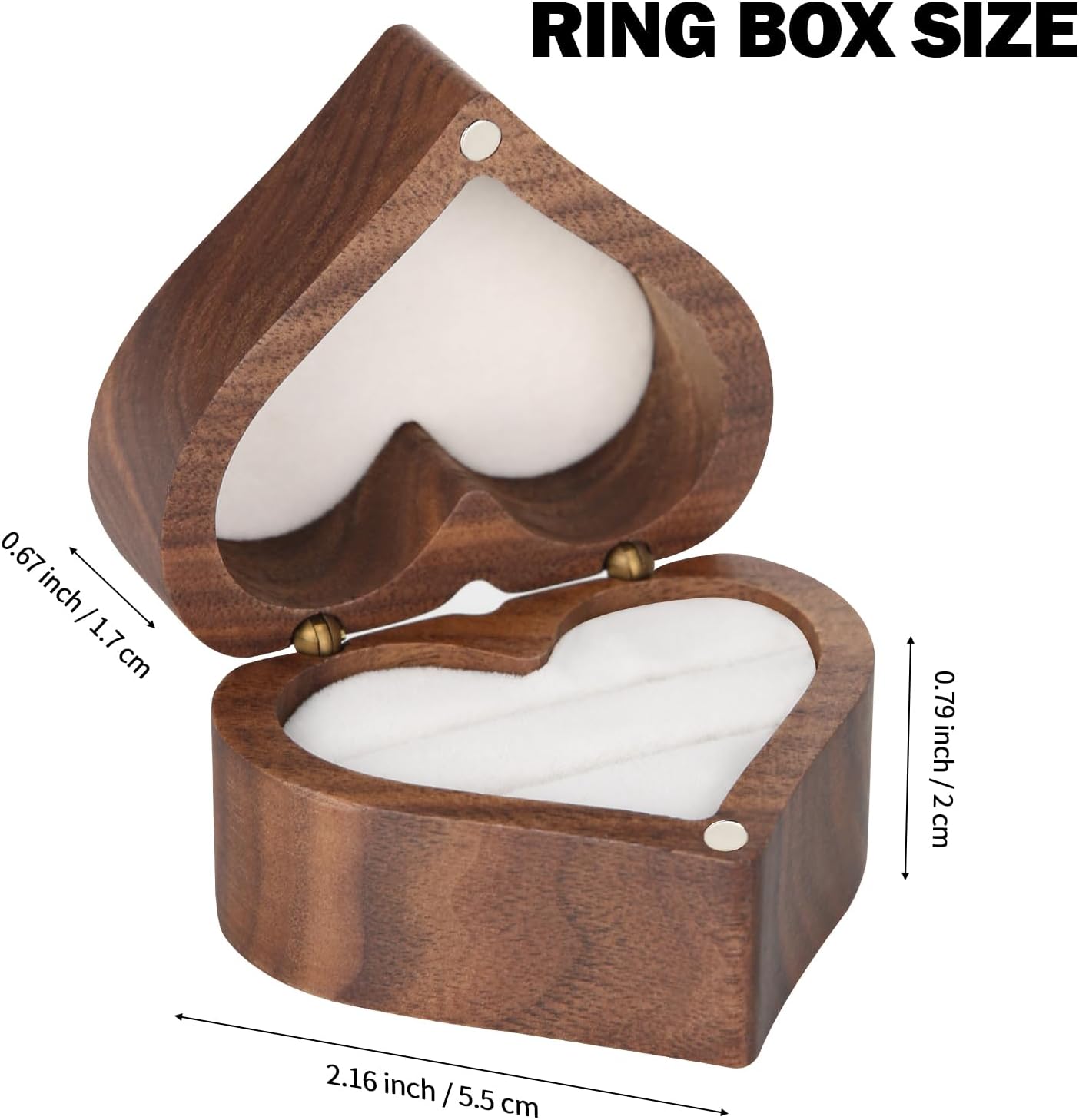 LETURE Wooden Heart Shape Ring Gift Box with Single Slot 2 Slot, Personalized Vintage Wood Jewelry Box for Proposal Engagement Wedding Ceremony Anniversary (White -2 Slot)