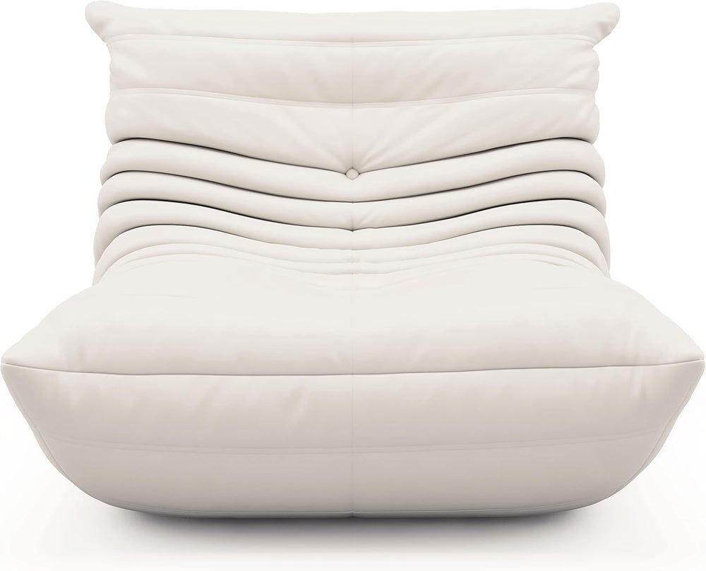 Uncompressed Bean Bag Chair for Adults, Memory Foam Floor Sofa | White, Leath...
