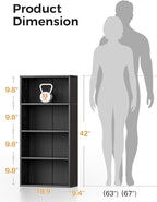 Casaottima 4-Tier Open Bookshelf and Bookcase, Floor Standing Display Storage Shelves for Living Room, Tall Book Shelf for Bedroom, Home Office, Dining Room, Black