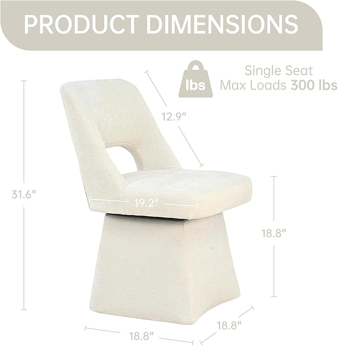 VKNOW Upholstered Swivel Dining Chairs Set of 2, Modern Dining Room Chairs with Open Back, Chenille Fabric Kitchen Chairs for Dining Room, Living Room, Bedroom, Vanity, Beige
