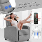 BestMassage | Recliner Chair | with 2 Point Massage Function | Textile Grey | with Lumbar Support, Adjustable Push Back, Footrest & Padded Seat | Easy Assembly | for Living Room, Home Theatre