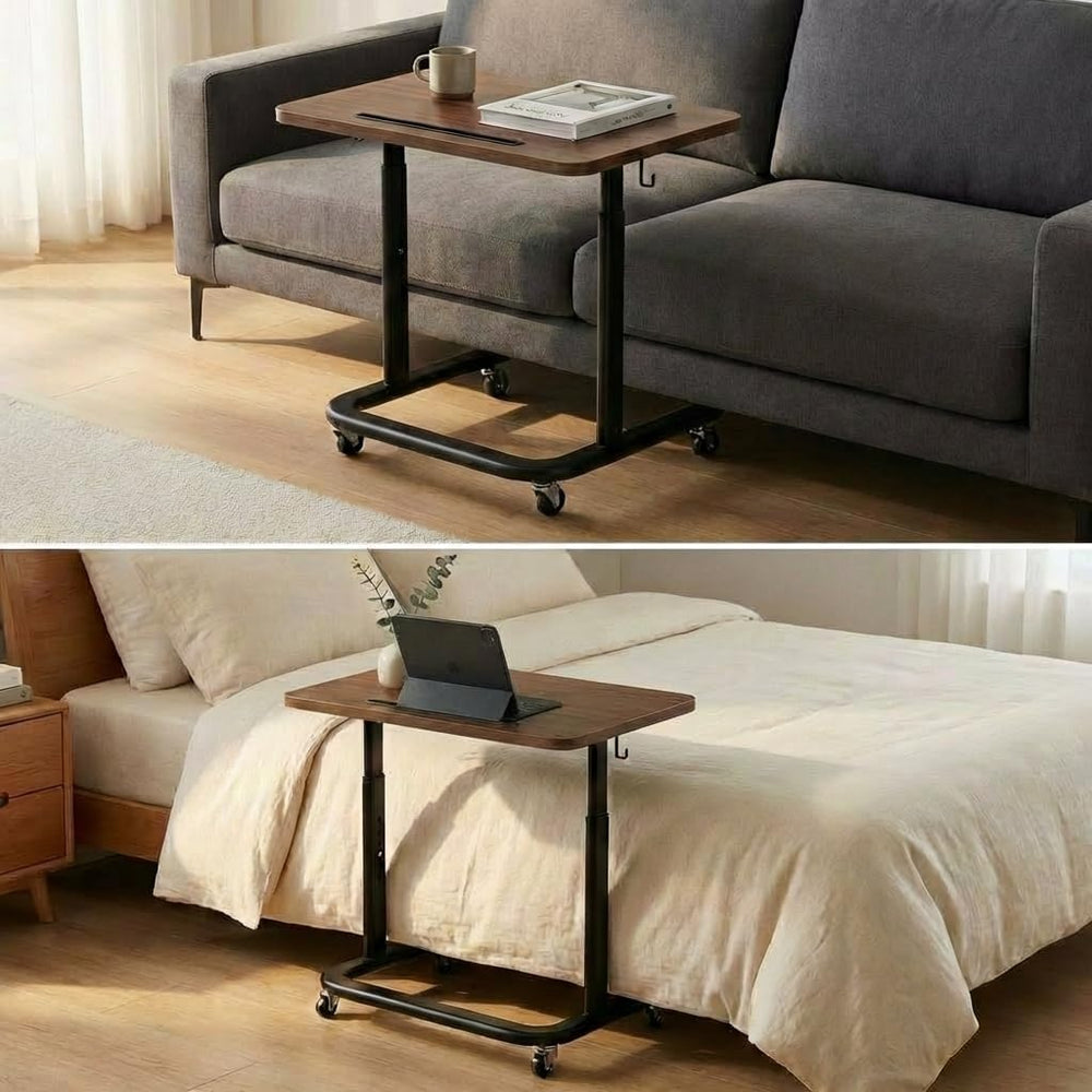 BUYIFY Height Adjustable TV Tray Table with Wheels for Couch or Sofa | Rollin...