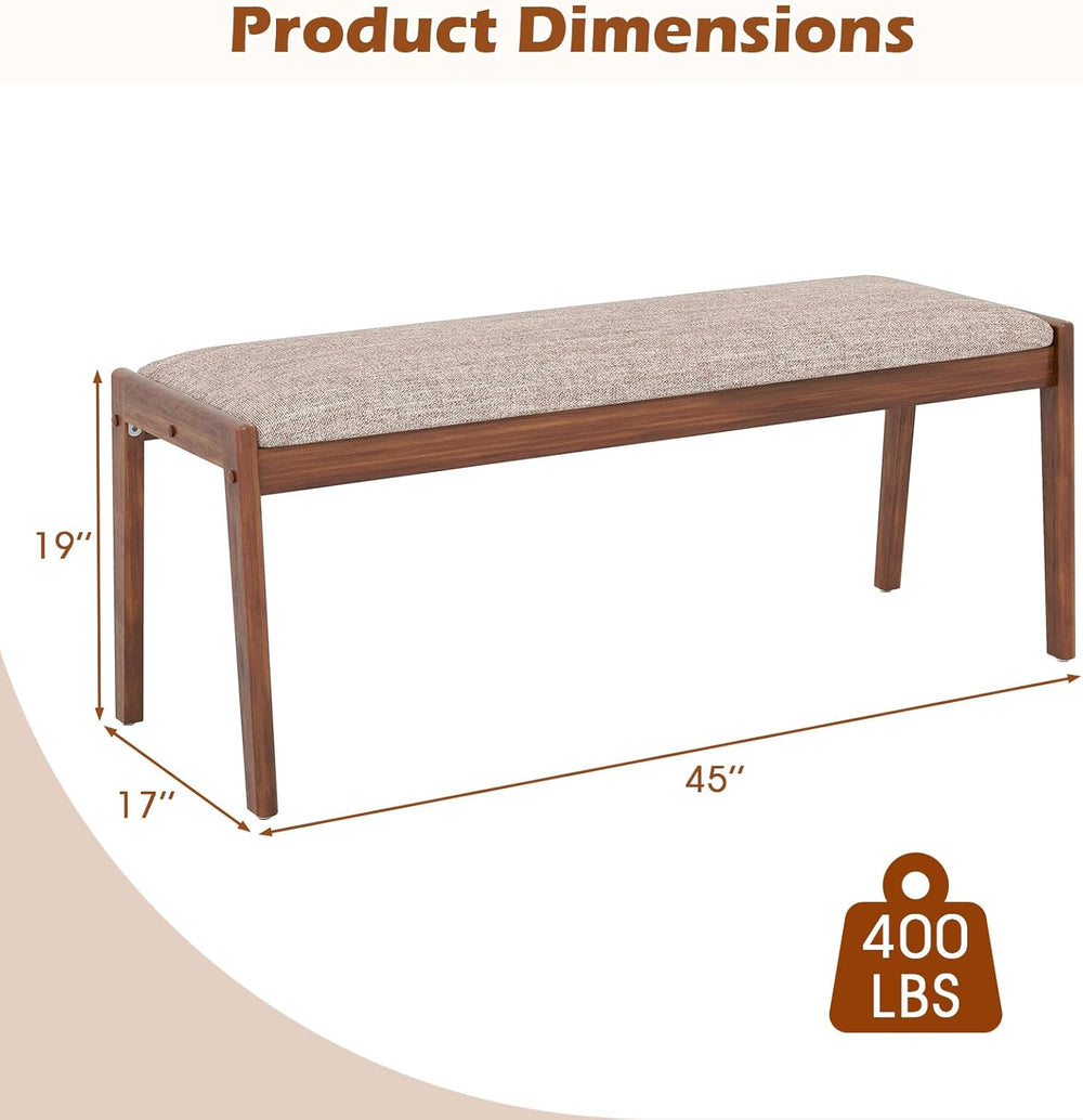 Giantex 45" Upholstered Entryway Bench with Rubber Wood Legs & Fabri...