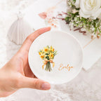 Custom Ceramic Jewelry Tray Birth Flower Personalized Name Decorative Trinket Dish for Rings Earrings Necklaces Birthday Christmas Bridesmaid Gifts for Women Her Size 4"×4"