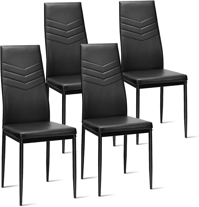 ERGOMASTER Dining Chairs Set of 4 Black PVC Dining Room Modern Soft Leather Padded Living Room Side Chairs with Sturdy Metal Legs & Non-Slip Feet Pads