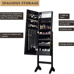 Giantex Standing Jewelry Armoire with 18 LED Lights Around the Door, Large Storage Mirrored Jewelry Cabinet with Full Length Mirror, 16 Lipstick Holders, 1 Inside Makeup Mirror (Black)