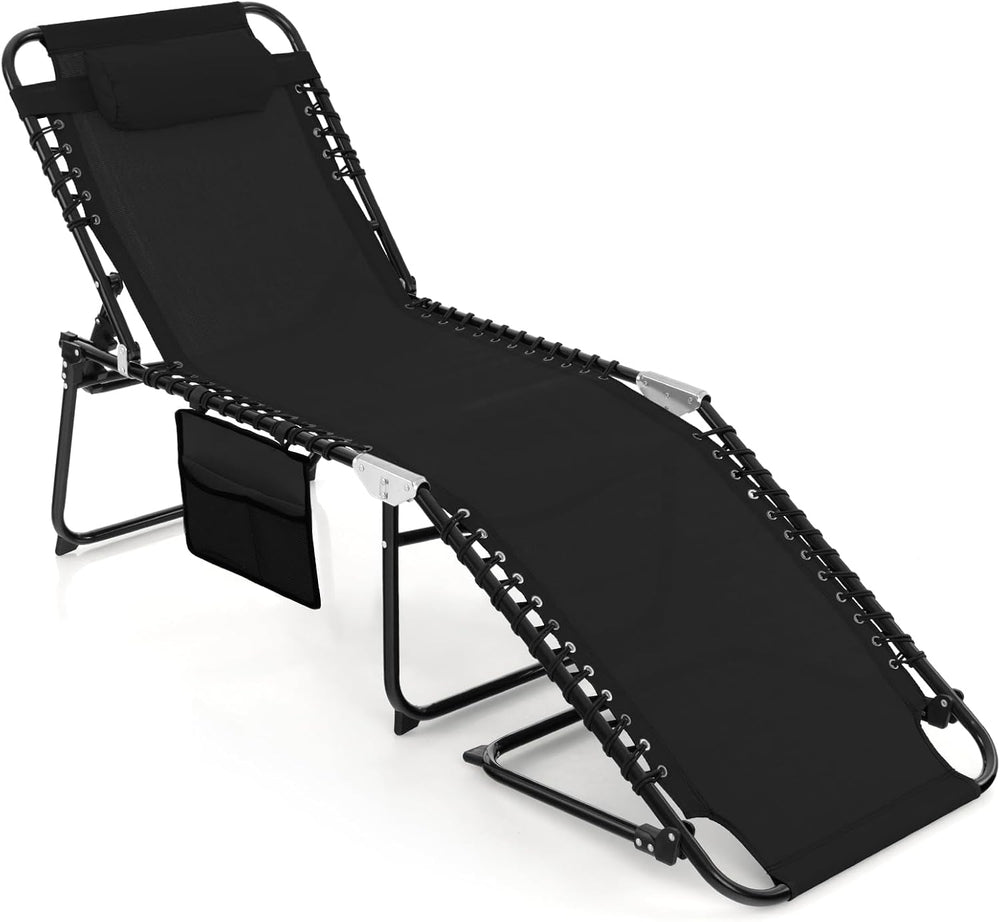 Tangkula Beach Lounge Chair for Outside, Folding Chaise Lounge Outdoor with 4...