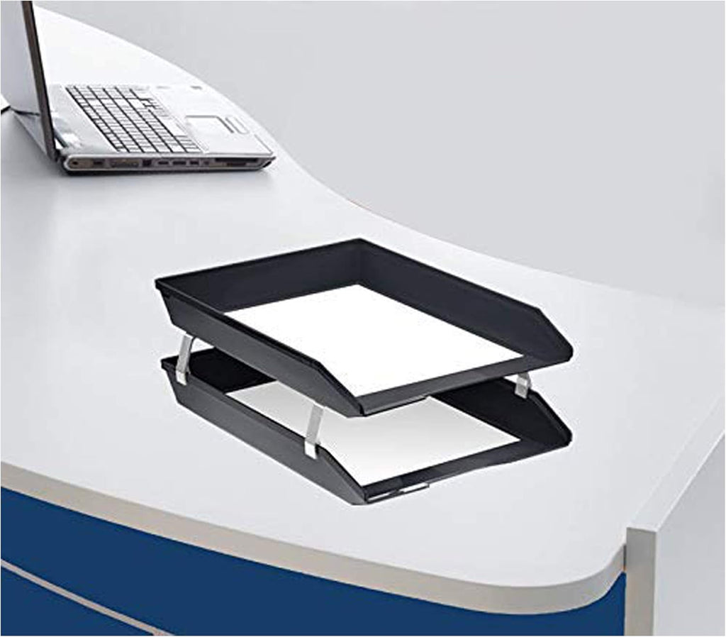 Acrimet Facility 2 Tier Letter Tray, Front Load, Letter Size/A4, Desktop File Organizer, Plastic (Black Color)