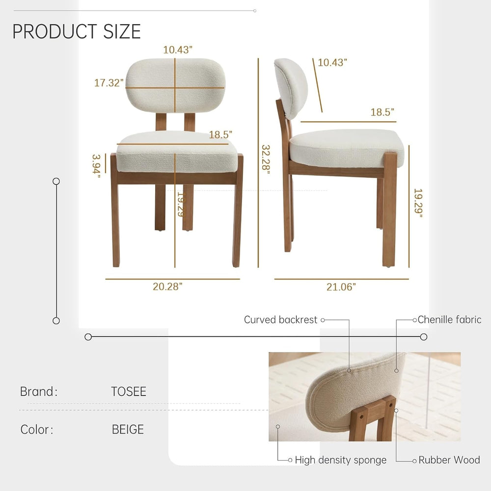 Boucle Dining Chairs Set of 2, Modern Upholstered Kitchen Chairs with Solid W...