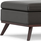 SIMPLIHOME Owen 36 inch Wide Mid Century Modern Square Coffee Table Storage Ottoman in Tanners Brown Vegan Faux Leather, Assembled, for the Living Room, Entryway and Family Room