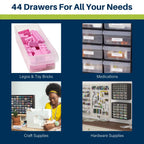 Akro-Mils 44-Drawer Plastic Drawer Storage Cabinet for Garage Organization, Bead Organizer, Building Bricks Storage, Teacher Toolbox, Makeup Organizer, 20-Inch W x 6-Inch D x 16-Inch H, 10144 White