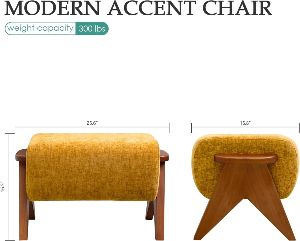 Linen Padded footstools Mid Century Modern Ottoman with Wood Frame, Lounge Up...