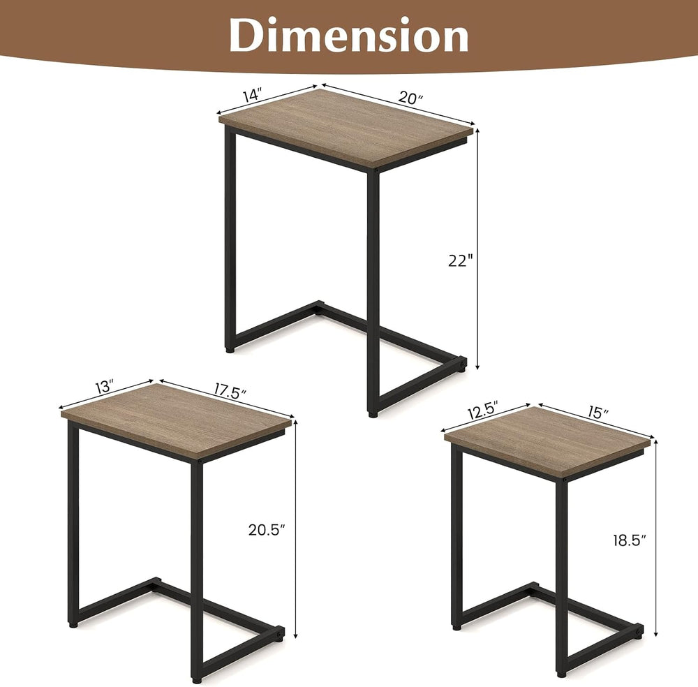 Giantex Nesting Coffee Table Set of 3, Stackable Square End Table w/Wood Grai...