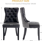 Dining Chairs Set of 6, Upholstered Tufted Dining Room Chairs with High Back, Nailhead Trim and Solid Wood Legs, Modern Dining Chairs for Dining Room, Black Pu Leather Splicing Grey Velvet