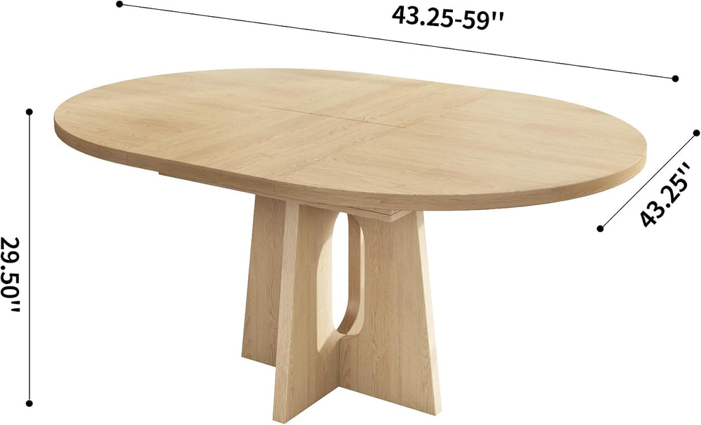 Epecoya 59-Inch Extendable Round Dining Table for Dining Room, Light Oak | 4-...