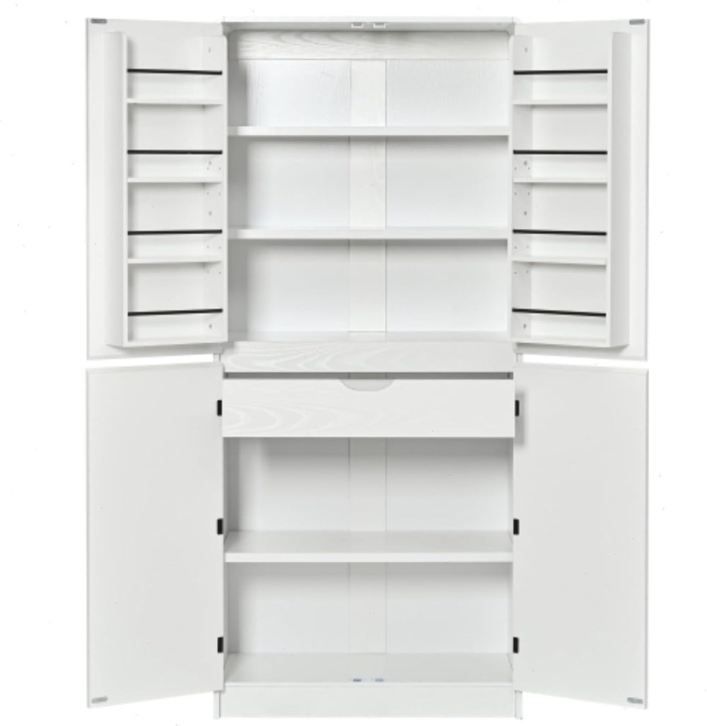 72" Kitchen Pantry Storage Cabinet with Doors and Shelves, Wood Farmhous...