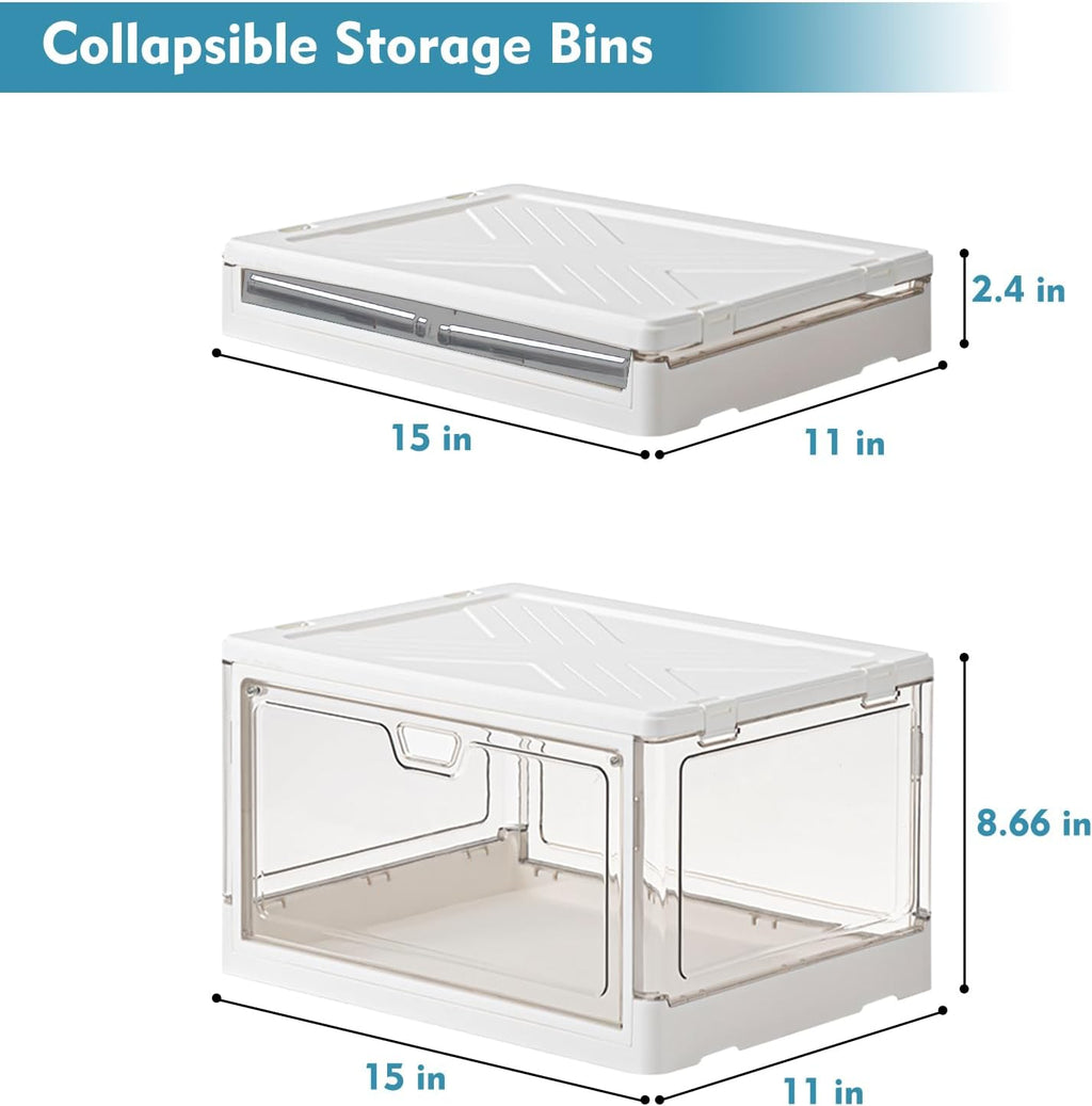 Clear Storage Bin with Lid 3 Pack 【Stackable & Sturdy】 Plastic Multifunctional Folding Storage Bins for Bedroom, Living Room, Study,Room, 23 QT Folding Box with Magnetic Door