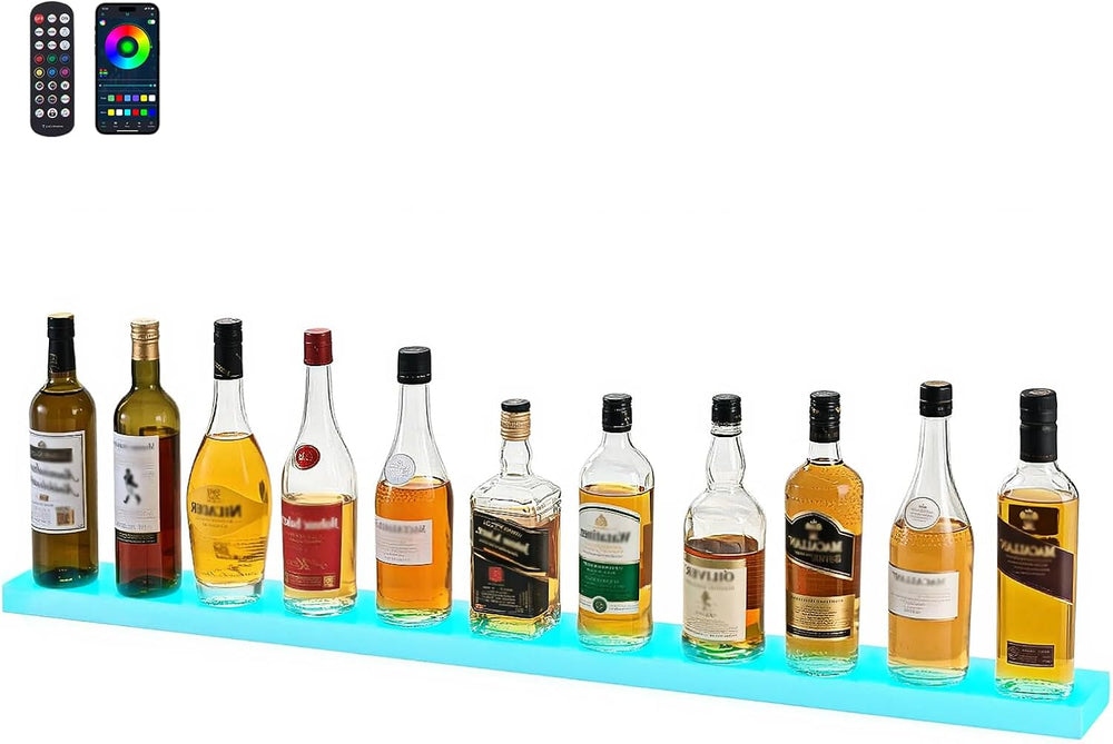 VEVOR LED Lighted Liquor Bottle Display, 1 Tier 48 Inches Whiskey Rack, Suppo...
