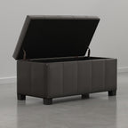 SIMPLIHOME Dover Storage Ottoman Bench - 36 inch Wide Upholstered Vegan Leather Rectangular Lift-Top Ottoman in Dark Clove Brown, Contemporary Bench for Living Room with Safety Hinges