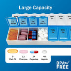 Amazon Basic Care 7-Day AM/PM Pill Organizer | Large Compartments | 2 Times Daily | Blue Clear Lids | Pack of 2