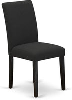 East West Furniture DMAB3-ABK-24 3 Piece Modern Dining Table Set Contains a Round Wooden Table with Dropleaf and 2 Black Color Linen Fabric Upholstered Chairs, 42x42 Inch, Wirebrushed Black