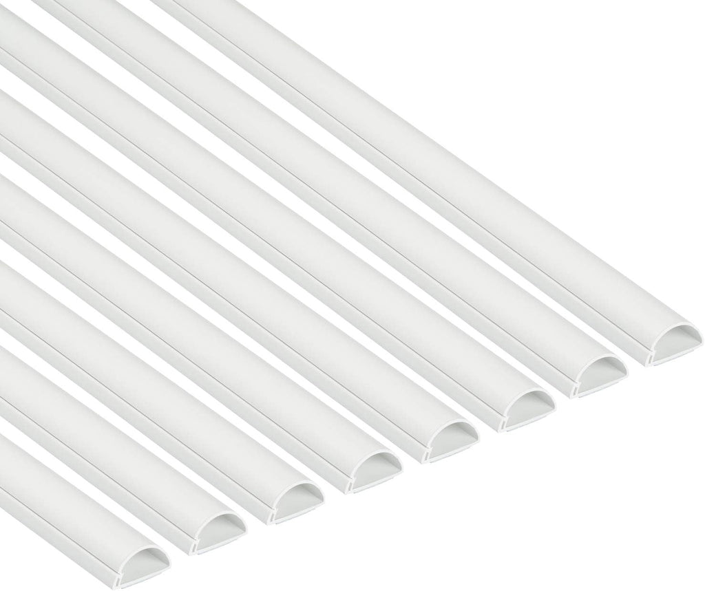D-Line Half Round Cord Hider, Patented Cable Cover, Hide TV Wall Mount Wires, Raceway for Cords, Decorative Wire Covers, Paintable, Adhesive Cable Concealer - 8X 1.18in W x 0.59in H x 39in L - White