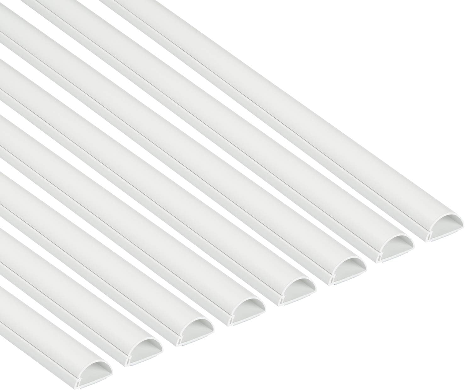 D-Line Half Round Cord Hider, Patented Cable Cover, Hide TV Wall Mount Wires, Raceway for Cords, Decorative Wire Covers, Paintable, Adhesive Cable Concealer - 8X 1.18in W x 0.59in H x 39in L - White