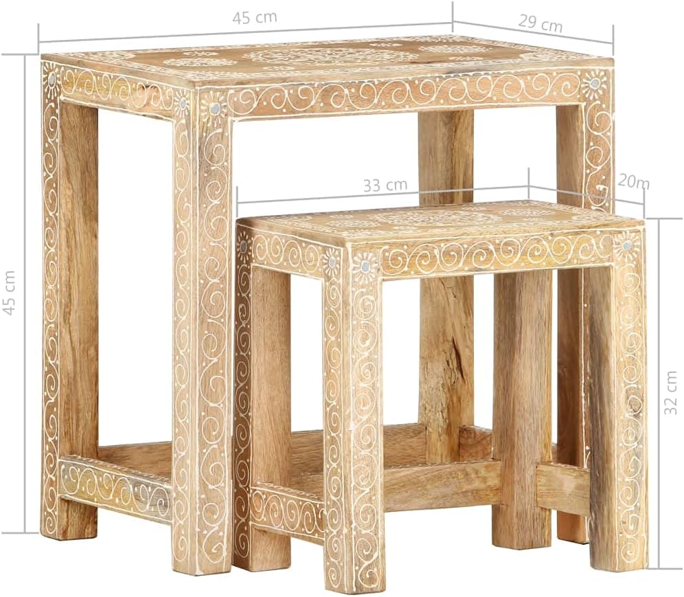 vidaXL 2 Piece Hand-Painted Side Table Set Solid Mango Wood