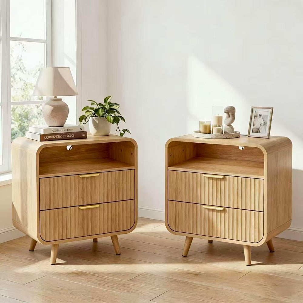 24" Curved Nightstand Set of 2,Night Stand with Charging Station & L...