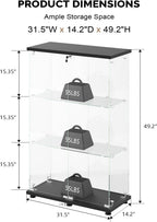 VINGLI Glass Display Cabinet with 3 Shelves, Double Doors and Lock, Floor Standing Curio Cabinets with LED Light, Upgraded Tempered Glass Bookshelf, for Living Room Living Room Bedroom Office, Black