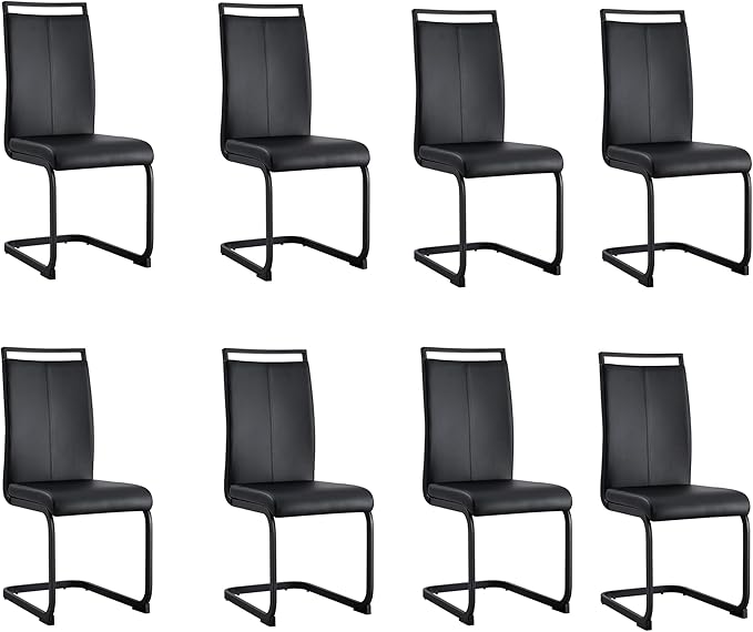 AZmac Modern Leather Dining Chairs Set of 8,Armless Kitchen Chairs,Dining Room Chairs with Upholstered Padded Seat and Sturdy Black Legs for Dining Room,Kitchen (Set of 8, Black-Black Leg)