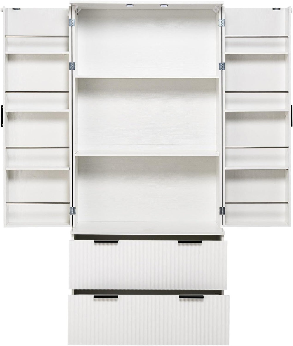 72" Modern Fluted Kitchen Pantry Cabinet, Freestanding Food Storage Cupb...