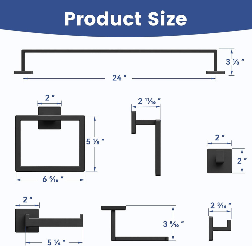 10-Pieces 24 Inch Matte Black Bathroom Accessories, Modern Bathroom Decor