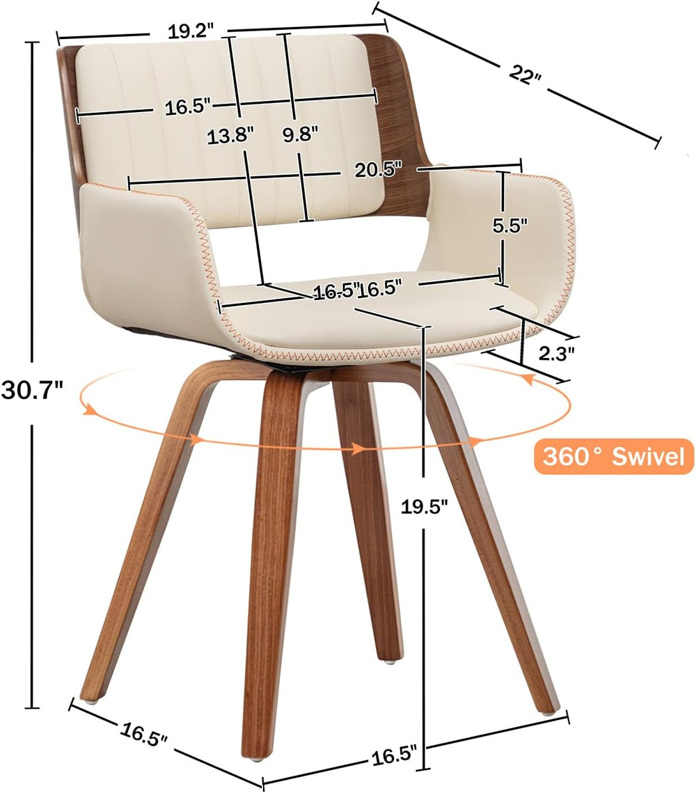 LUNLING Swivel Accent Faux Leather Dining Chairs Set of 2 Mid Century Modern ...