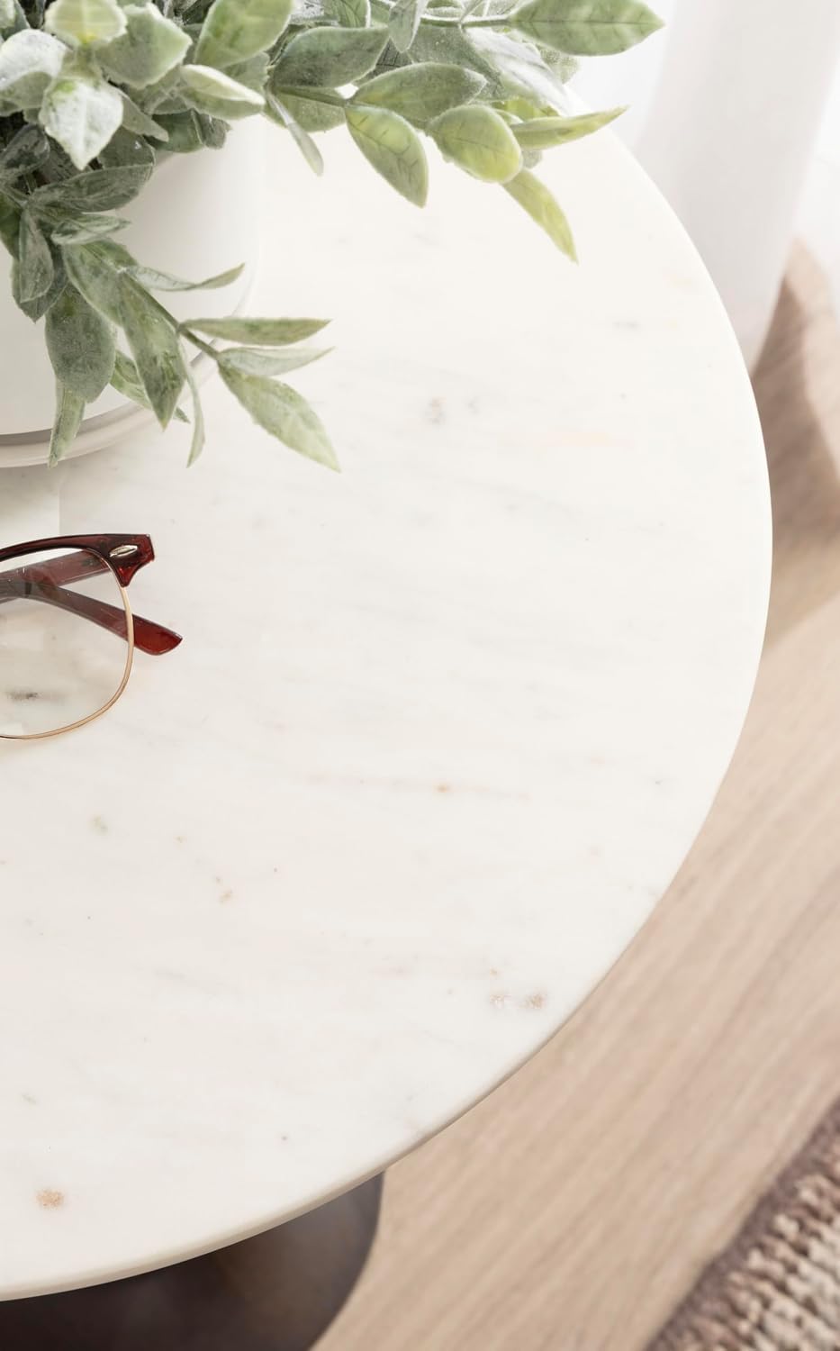 Kate and Laurel Squires Modern Marble Round Side Table, 16 x 16 x 24, White M...
