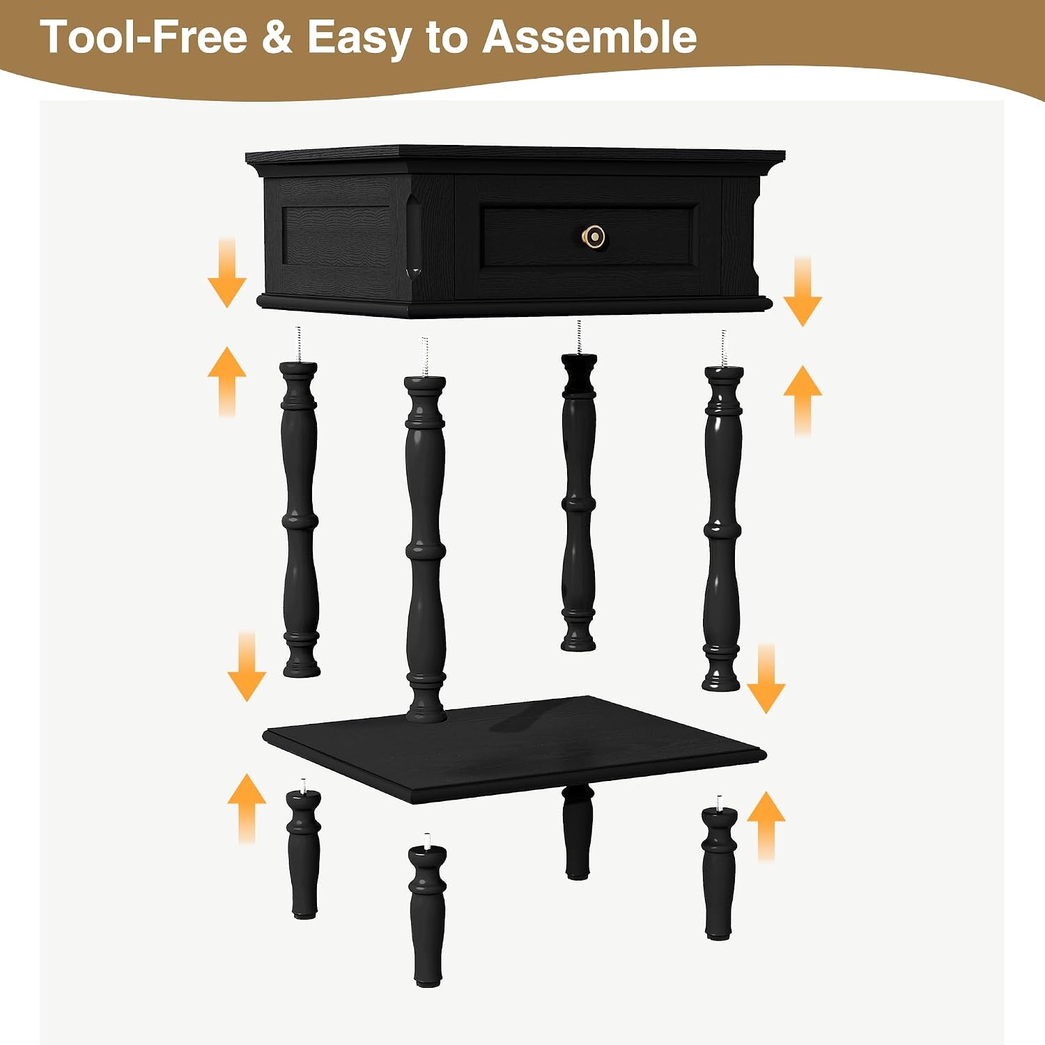 ARTPOWER Nightstands Set of 2 with Charging Station & Storage Shelf, Black | Small Retro Wood Beside Table for Bedroom, Living Room, Tree-Veneer, Minimal Assembly