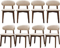 Farmhouse Dining Chairs Set of 8, Mid Century Modern Wooden Dining Room Chairs, Farmhouse Fabric Upholstered Kitchen Dinner Chairs for Living Room Restaurant Cafe, Walnut/Light Camel