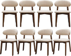 Farmhouse Dining Chairs Set of 8, Mid Century Modern Wooden Dining Room Chairs, Farmhouse Fabric Upholstered Kitchen Dinner Chairs for Living Room Restaurant Cafe, Walnut/Light Camel