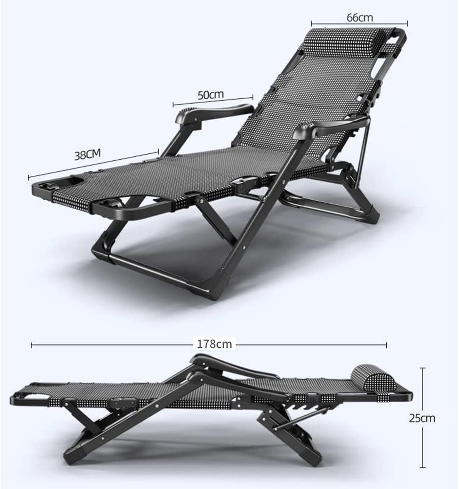 Lounge Chair Outdoor Chaise 2 in 1 Folding Cot 5 Position Reclining Patio Adjustable Patio Lawn Recliner Indoor(A)