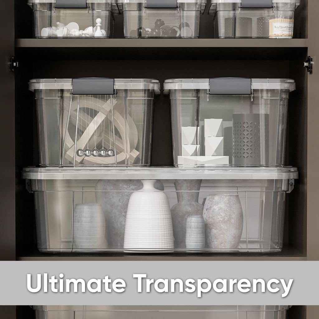 Superio Clear Storage Boxes with Lids, 8.75 Quart Plastic Container Bins for Organizing, Stackable Crates, BPA Free, Non Toxic, Odor Free, Organizers for Home, Office and Dorm, 8 Pack