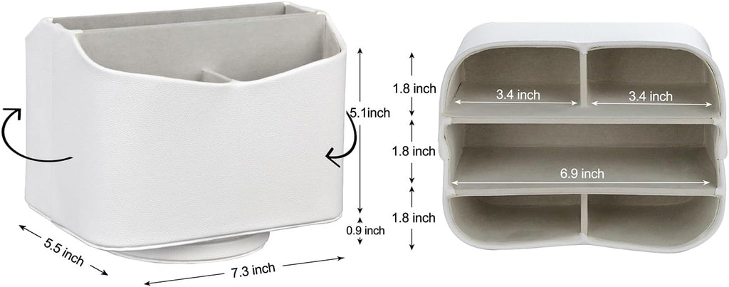 HofferRuffer Spinning Remote Control Holder, Remote Caddy, 360 Degrees Rotatable Remote Control Organizer, Desktop Organizer Caddy Holder, PU Faux Leather (White)