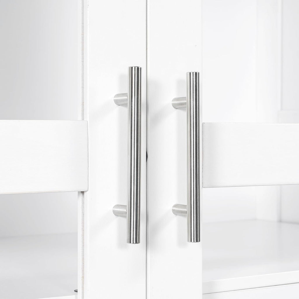 LUMISOL 75" Tall Kitchen Pantry with 4 Built-in Drawers, Kitchen Storage Cabinet with Glass Doors, Display Cabinet for Living Room Dining Room Office, White